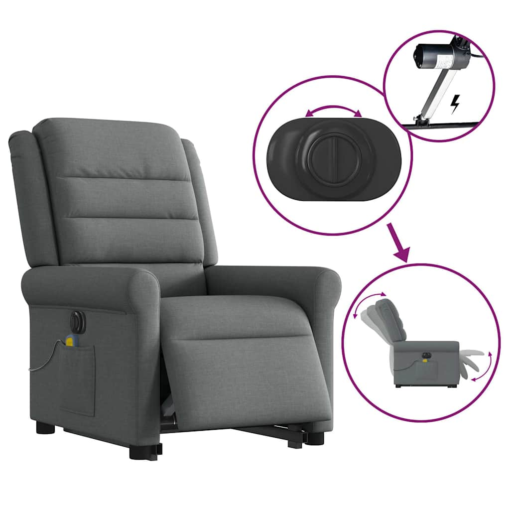 vidaXL Sillón de masaje eléctrico reclinable elevable tela gris oscuro