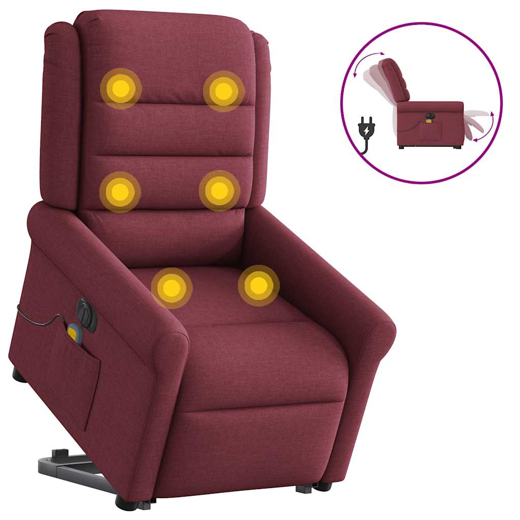 vidaXL Sillón de masaje eléctrico reclinable elevable tela rojo tinto