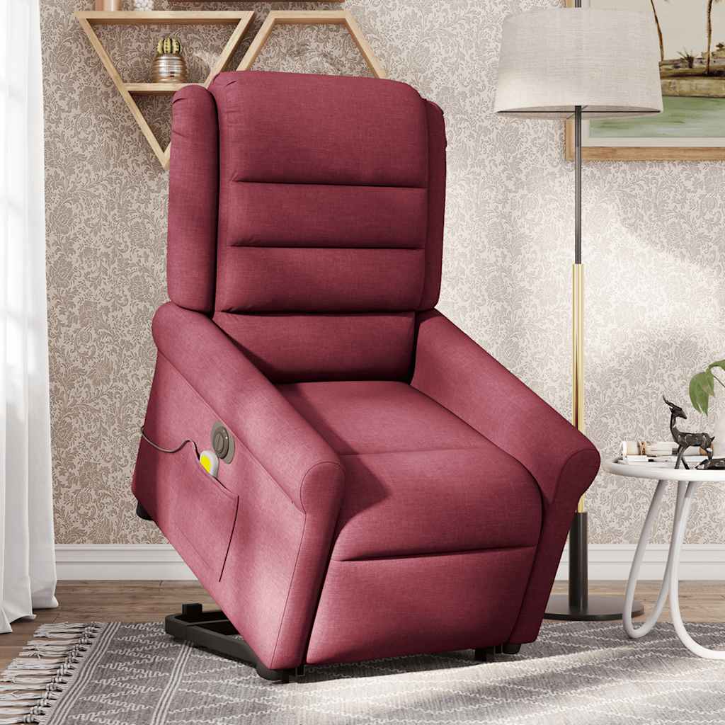 vidaXL Sillón de masaje eléctrico reclinable elevable tela rojo tinto