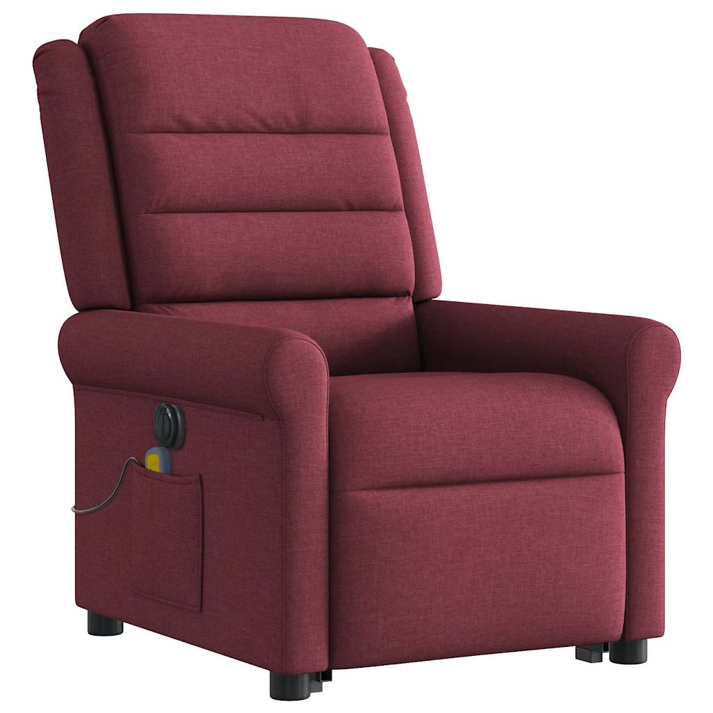 vidaXL Sillón de masaje eléctrico reclinable elevable tela rojo tinto