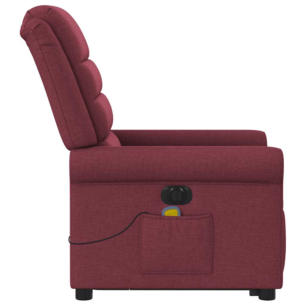 vidaXL Sillón de masaje eléctrico reclinable elevable tela rojo tinto