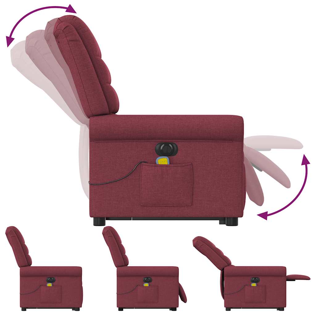 vidaXL Sillón de masaje eléctrico reclinable elevable tela rojo tinto