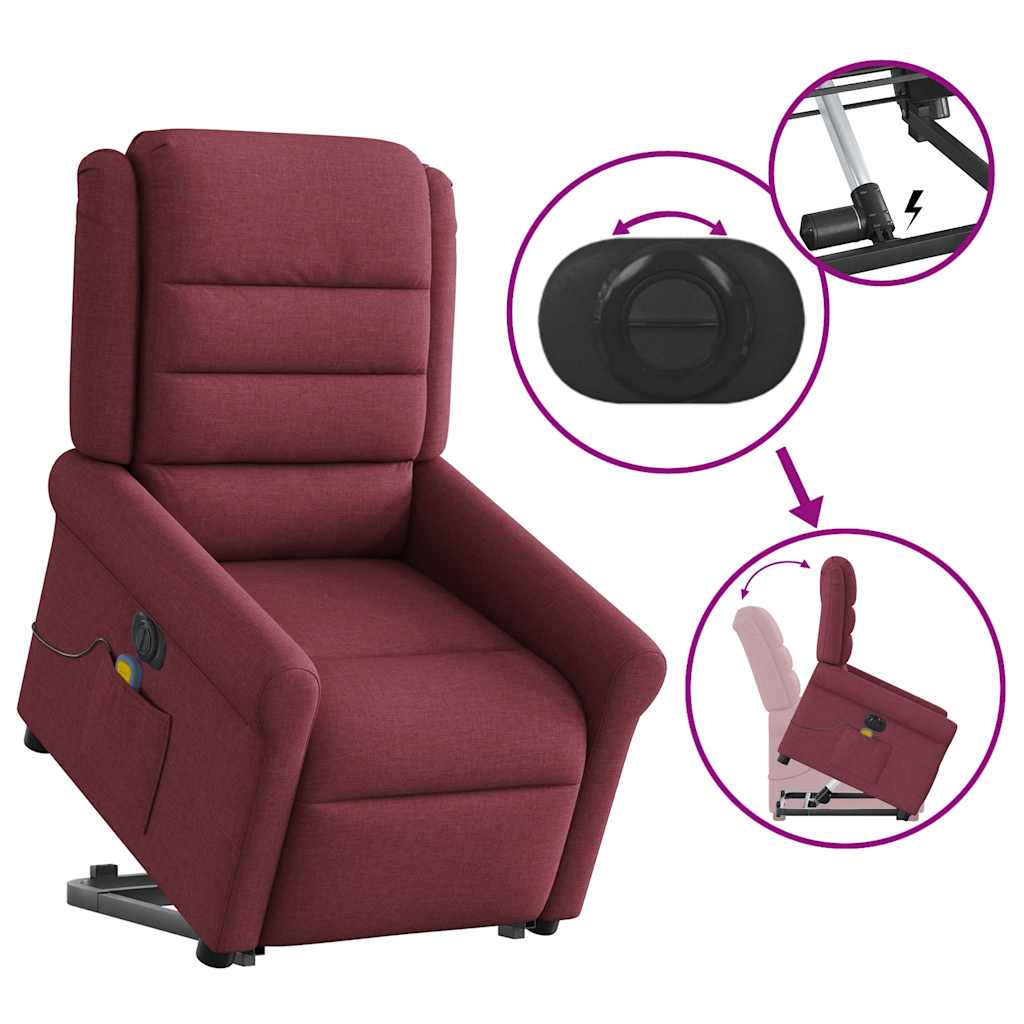 vidaXL Sillón de masaje eléctrico reclinable elevable tela rojo tinto