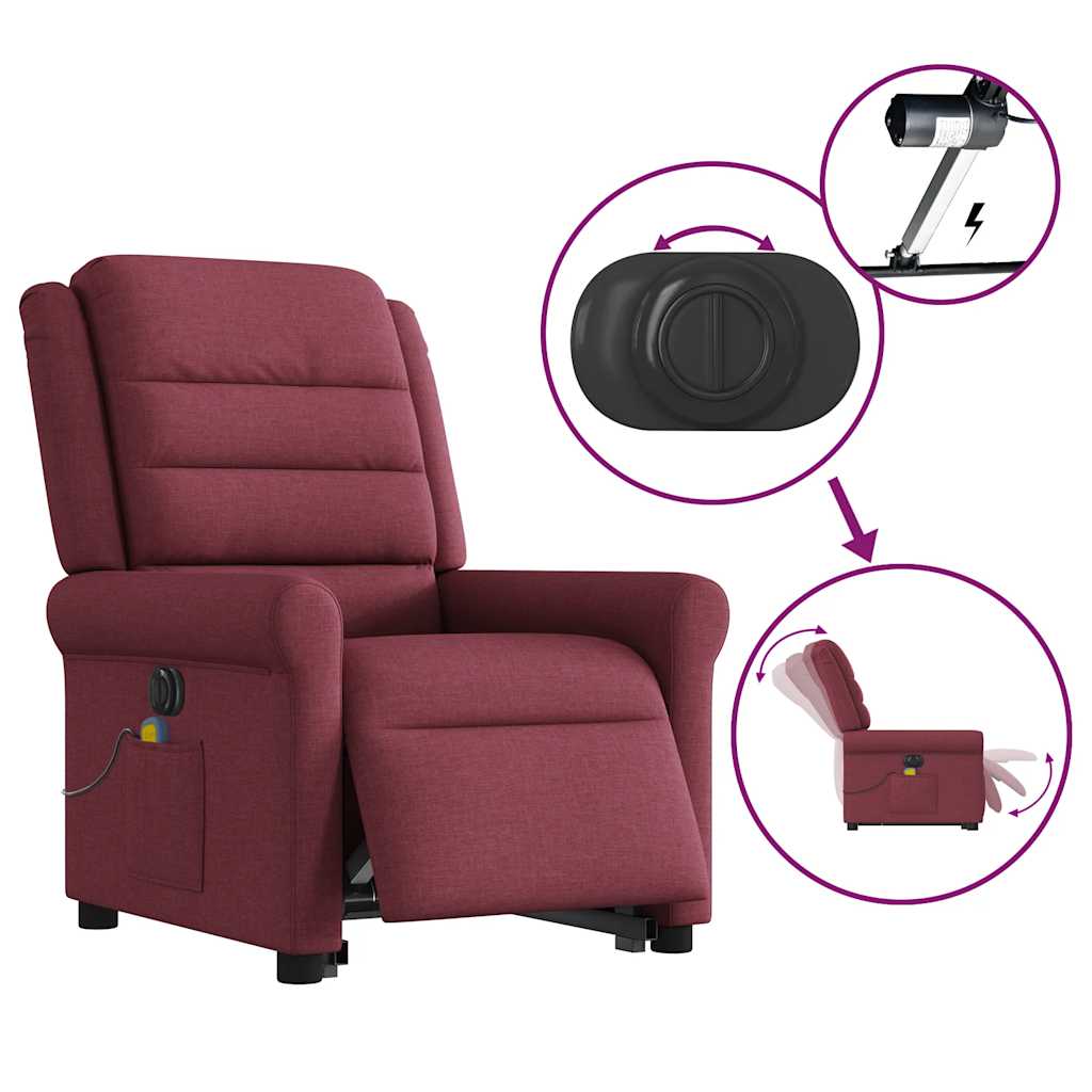 vidaXL Sillón de masaje eléctrico reclinable elevable tela rojo tinto