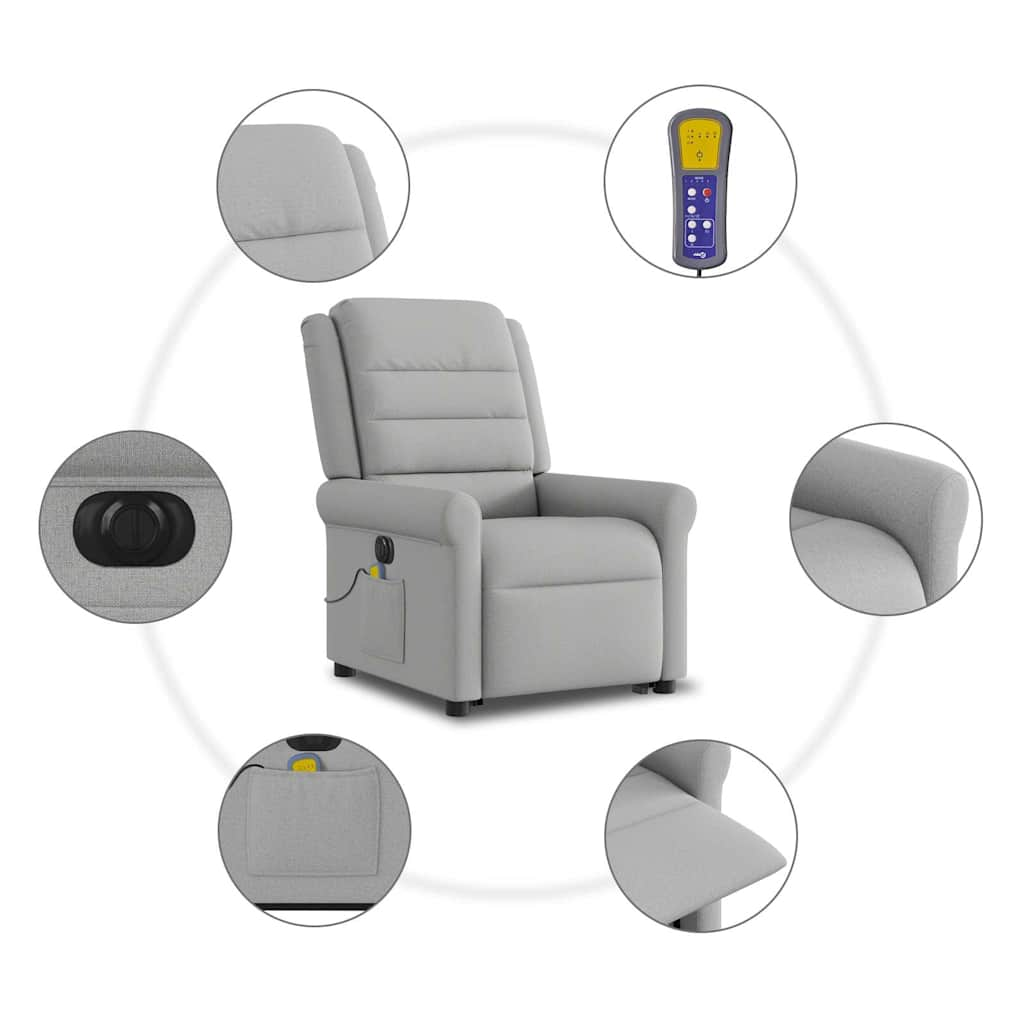 vidaXL Sillón de masaje eléctrico reclinable elevable tela gris nube