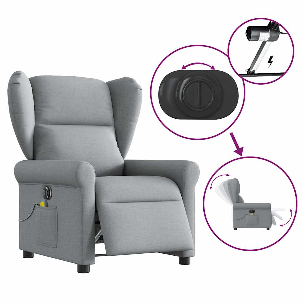 vidaXL Sillón reclinable de masaje eléctrico tela gris claro