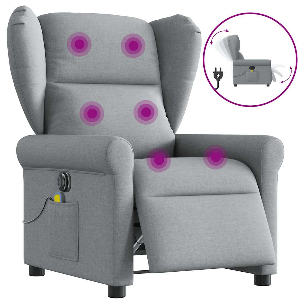 vidaXL Sillón reclinable de masaje eléctrico tela gris claro