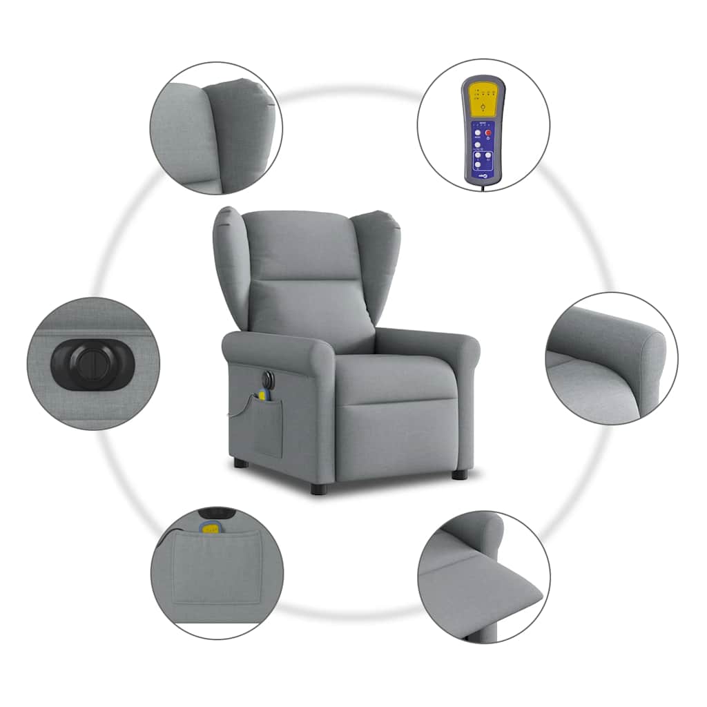 vidaXL Sillón reclinable de masaje eléctrico tela gris claro