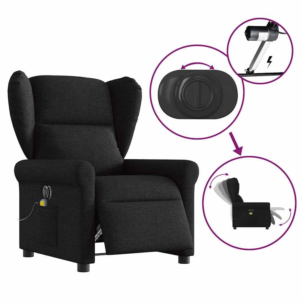 vidaXL Sillón reclinable de masaje eléctrico tela negro