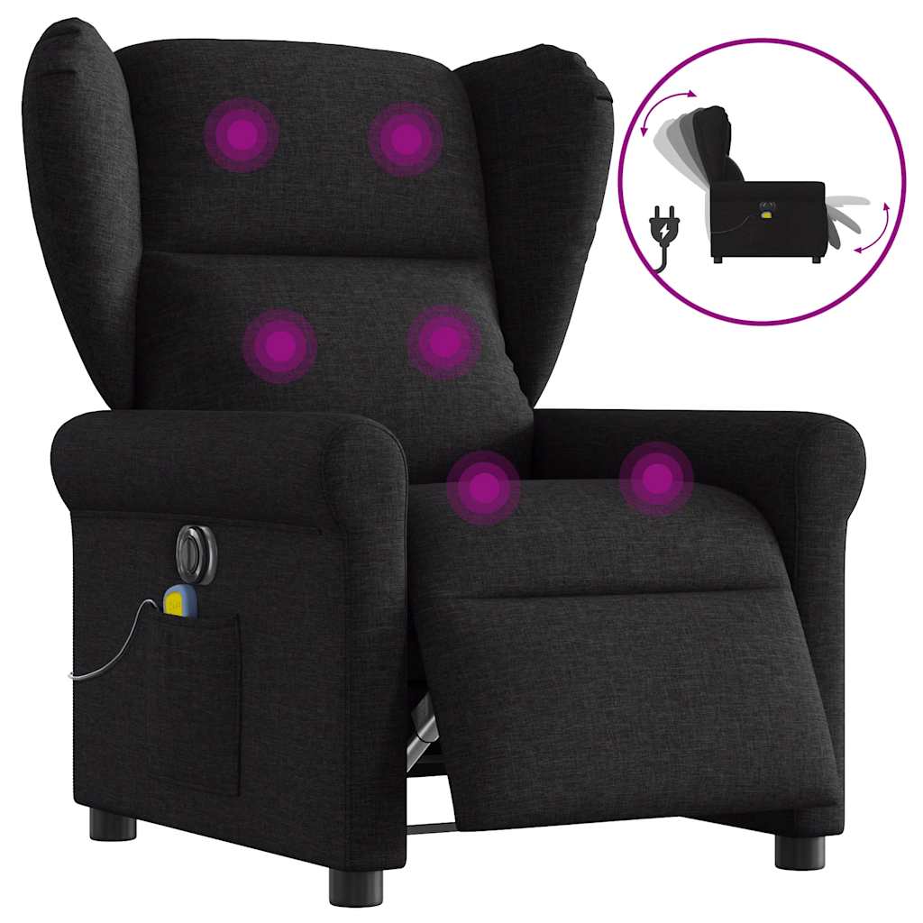 vidaXL Sillón reclinable de masaje eléctrico tela negro