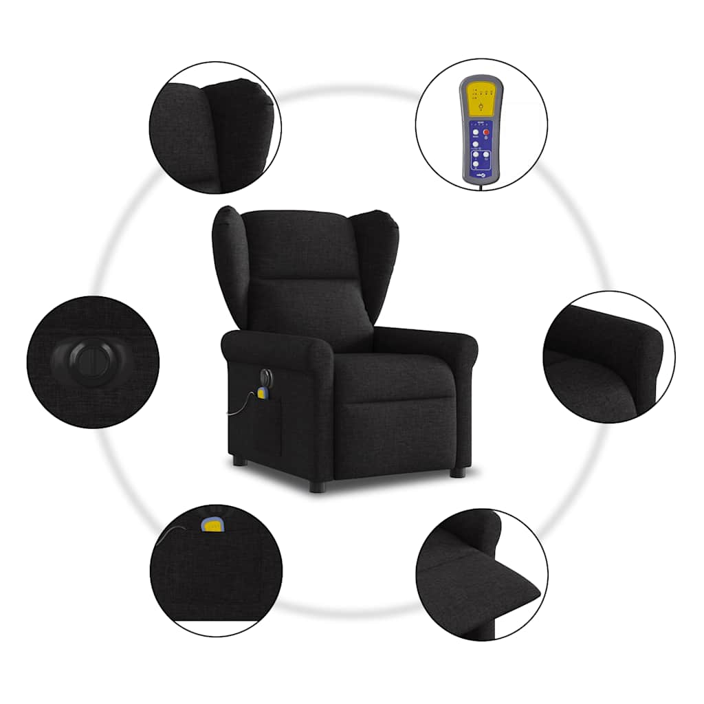 vidaXL Sillón reclinable de masaje eléctrico tela negro