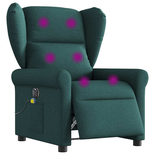 vidaXL Sillón reclinable de masaje eléctrico tela verde oscuro