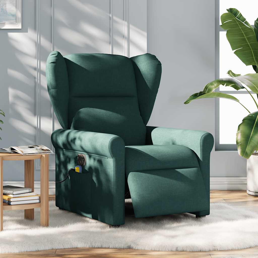 vidaXL Sillón reclinable de masaje eléctrico tela verde oscuro