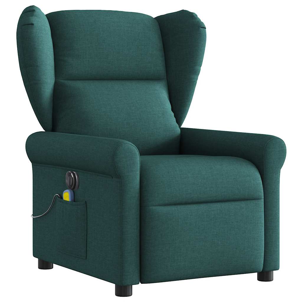 vidaXL Sillón reclinable de masaje eléctrico tela verde oscuro