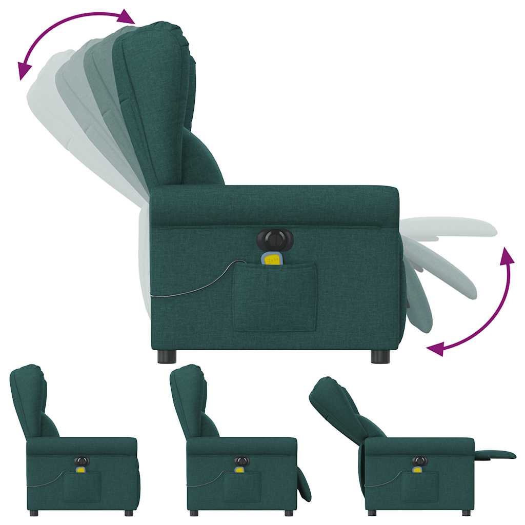 vidaXL Sillón reclinable de masaje eléctrico tela verde oscuro