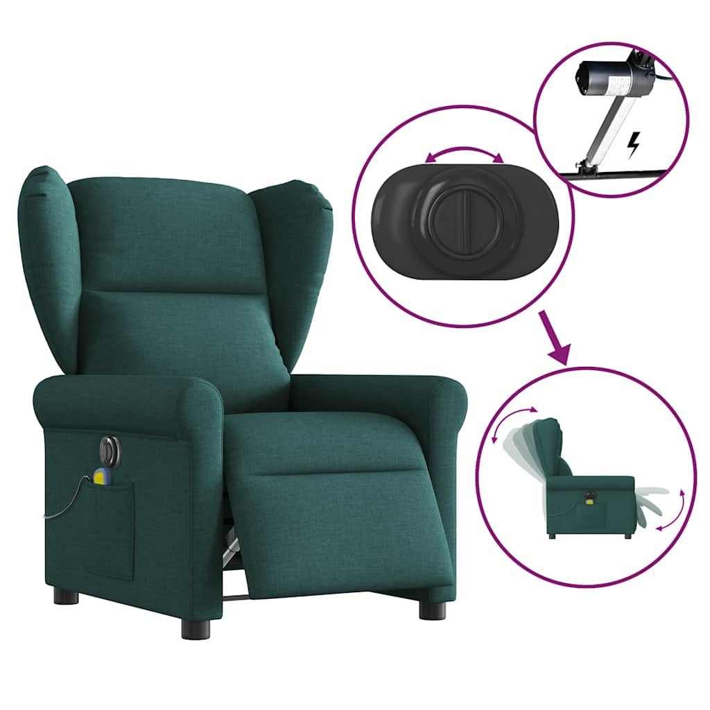 vidaXL Sillón reclinable de masaje eléctrico tela verde oscuro