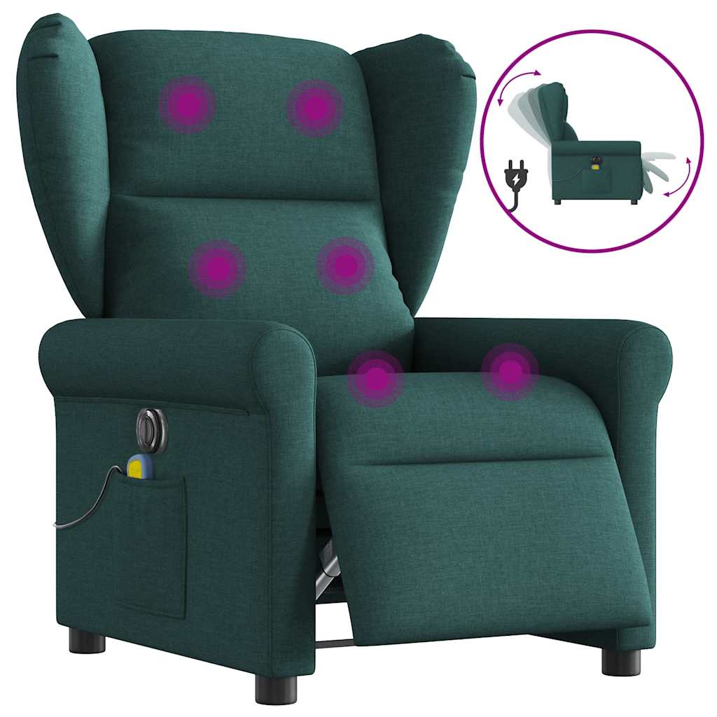 vidaXL Sillón reclinable de masaje eléctrico tela verde oscuro