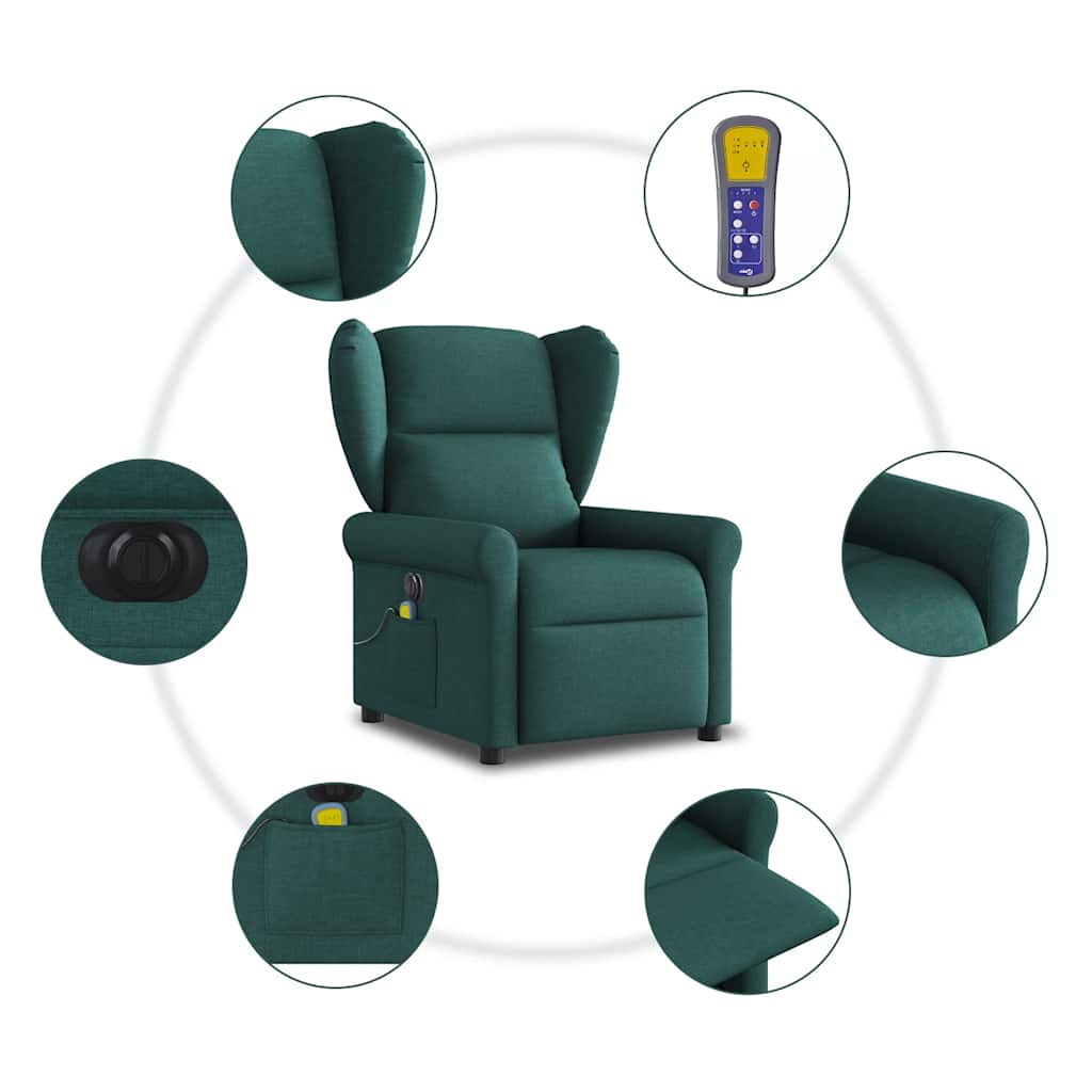 vidaXL Sillón reclinable de masaje eléctrico tela verde oscuro