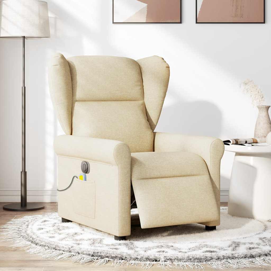 vidaXL Sillón reclinable de masaje eléctrico tela color crema