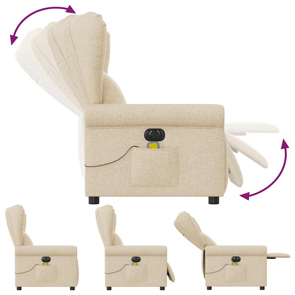 vidaXL Sillón reclinable de masaje eléctrico tela color crema