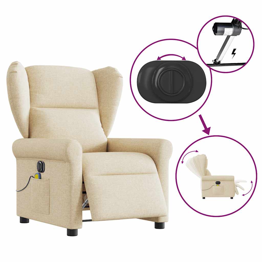 vidaXL Sillón reclinable de masaje eléctrico tela color crema