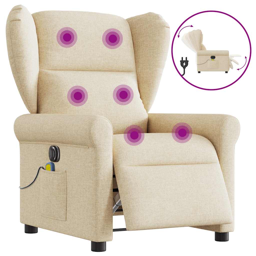 vidaXL Sillón reclinable de masaje eléctrico tela color crema