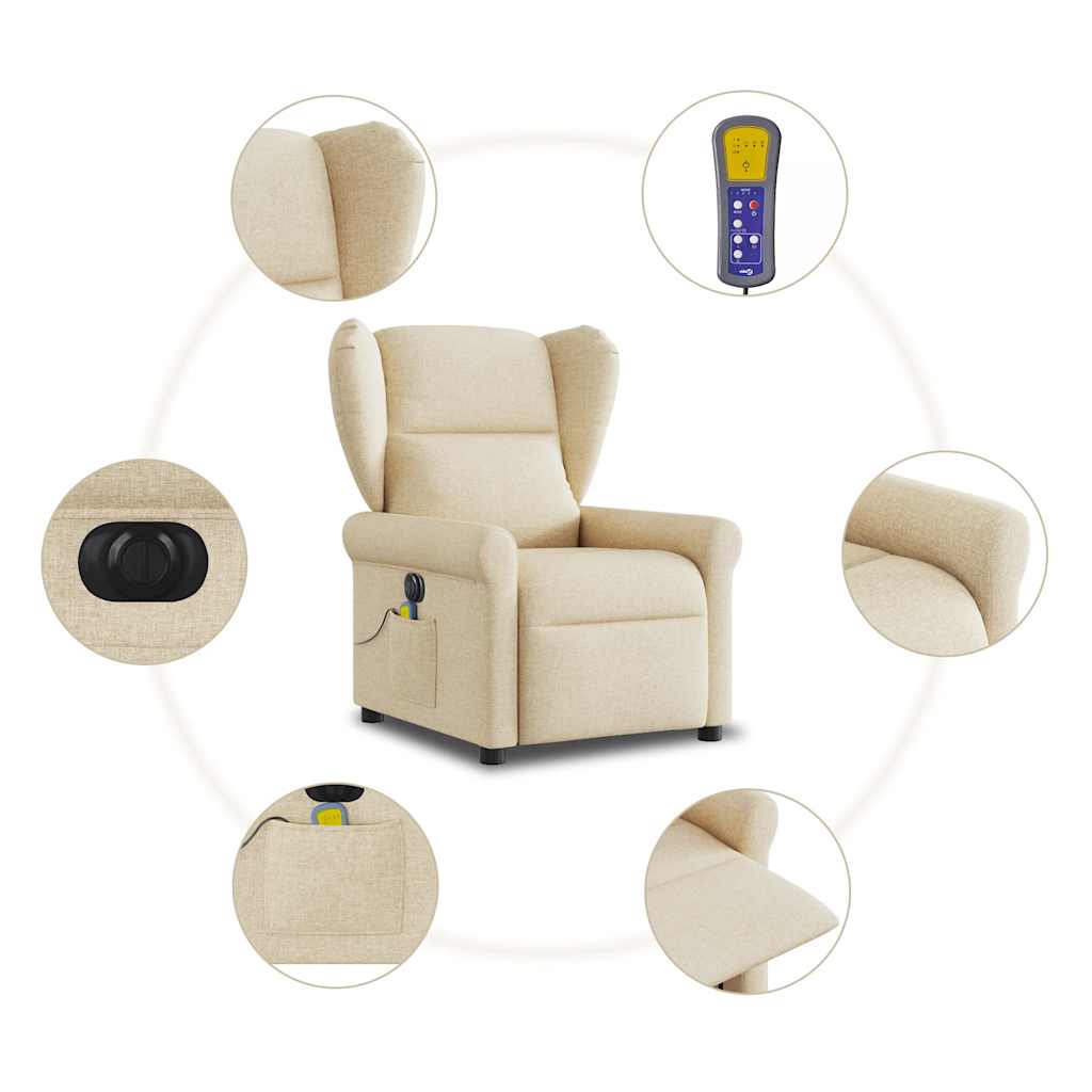 vidaXL Sillón reclinable de masaje eléctrico tela color crema