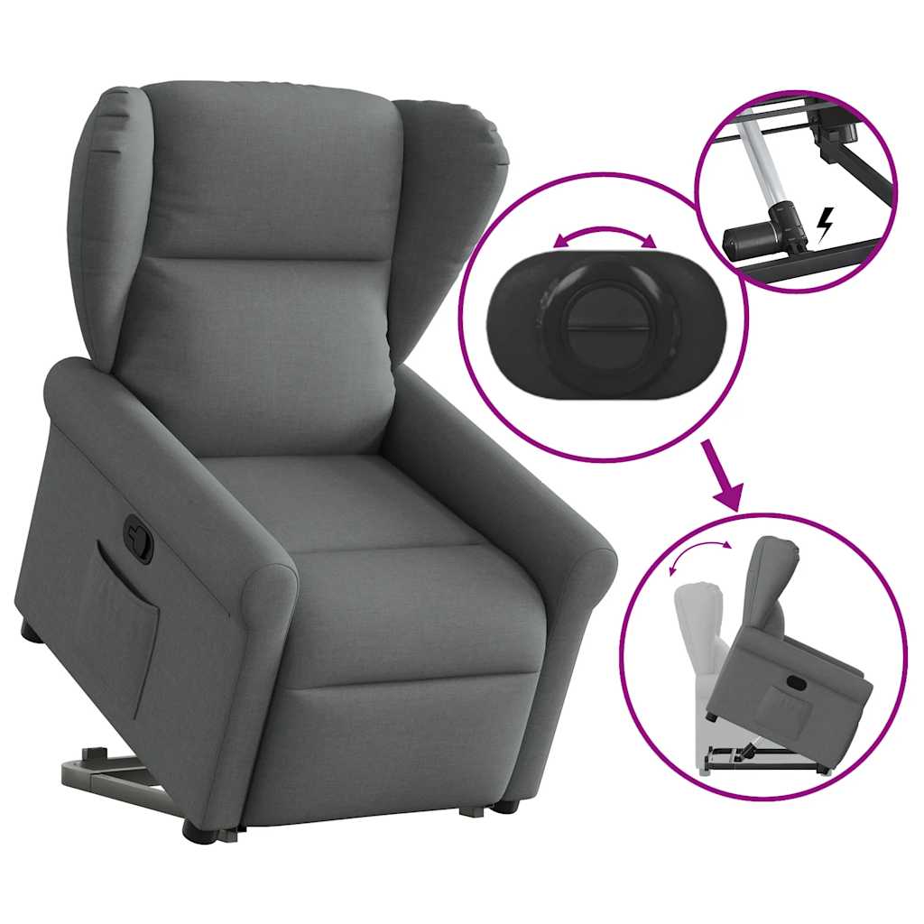 vidaXL Sillón reclinable elevable de tela gris oscuro