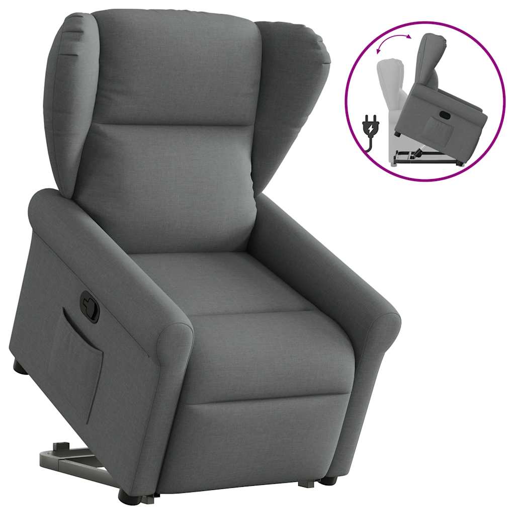 vidaXL Sillón reclinable elevable de tela gris oscuro