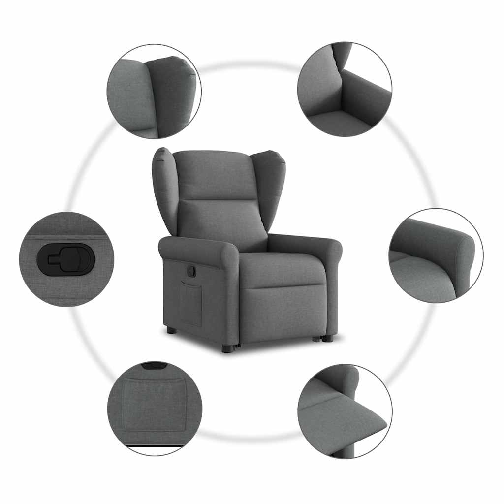 vidaXL Sillón reclinable elevable de tela gris oscuro