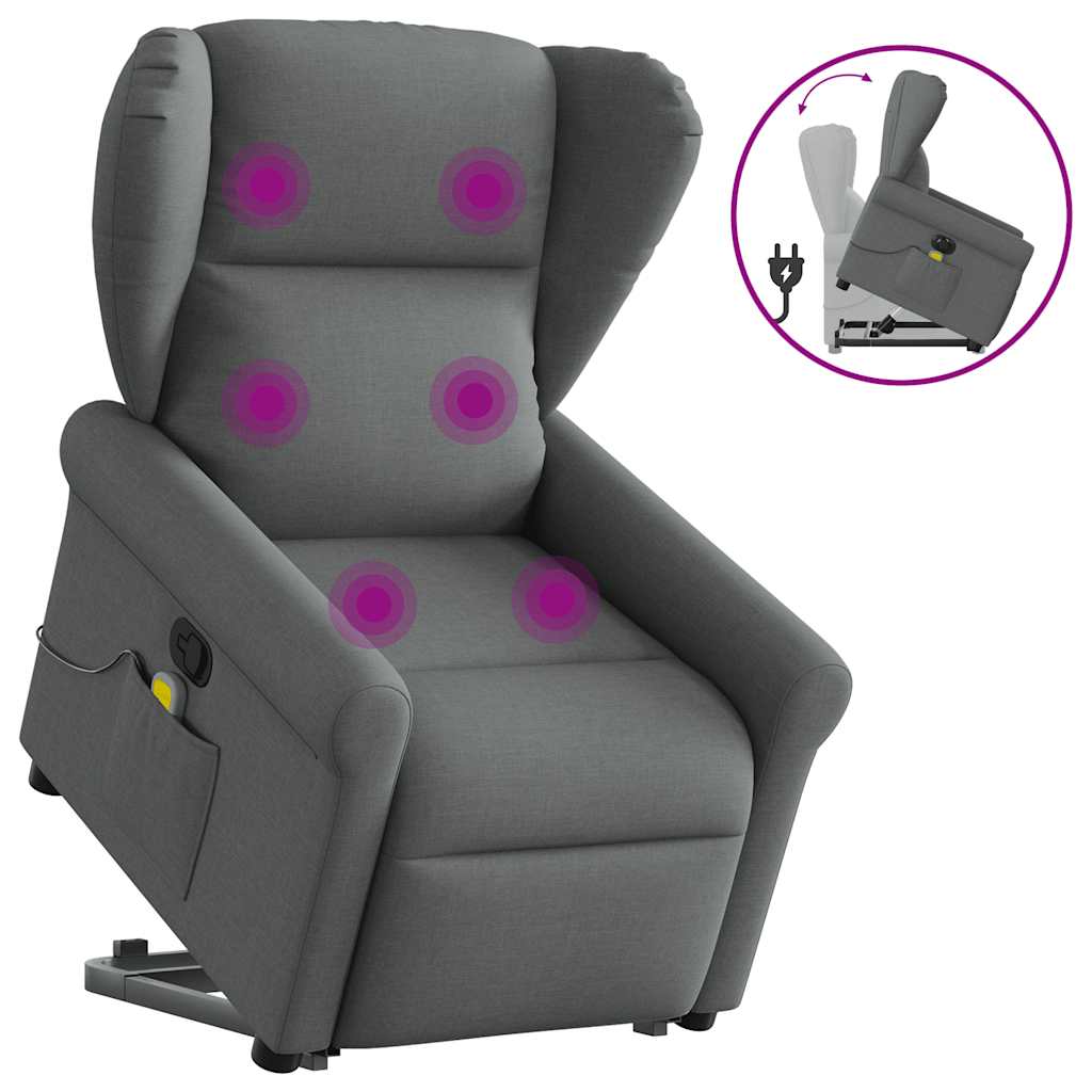 vidaXL Silla de masaje reclinable de pie de tela gris oscuro