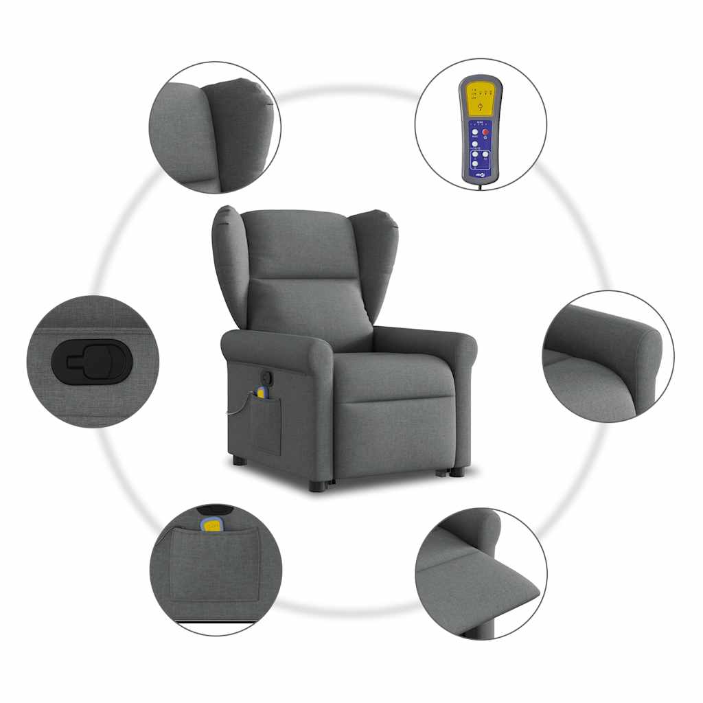 vidaXL Silla de masaje reclinable de pie de tela gris oscuro