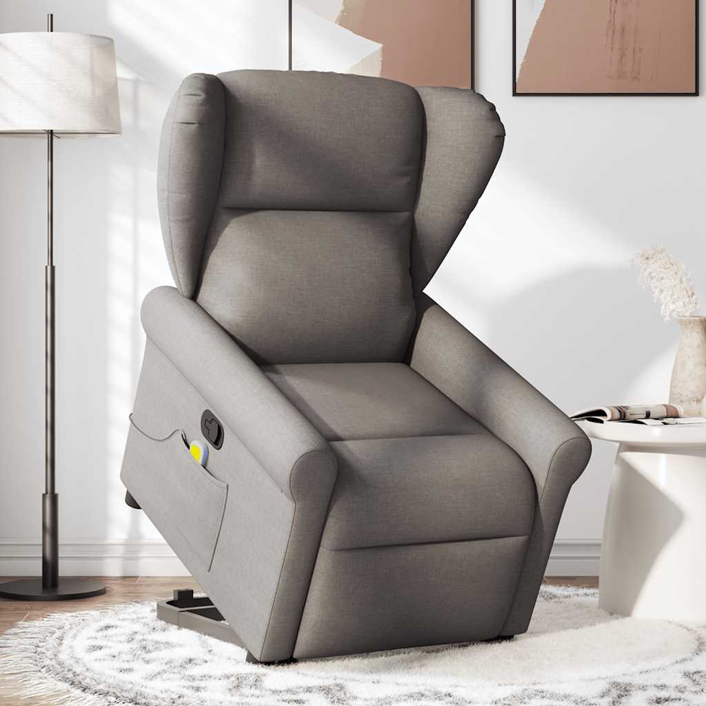 vidaXL Sillón reclinable de masaje elevable tela gris taupé