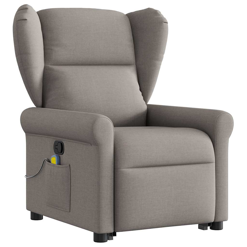 vidaXL Sillón reclinable de masaje elevable tela gris taupé