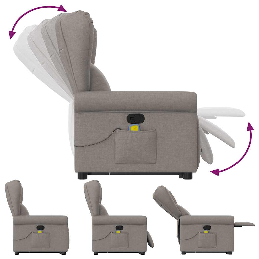 vidaXL Sillón reclinable de masaje elevable tela gris taupé