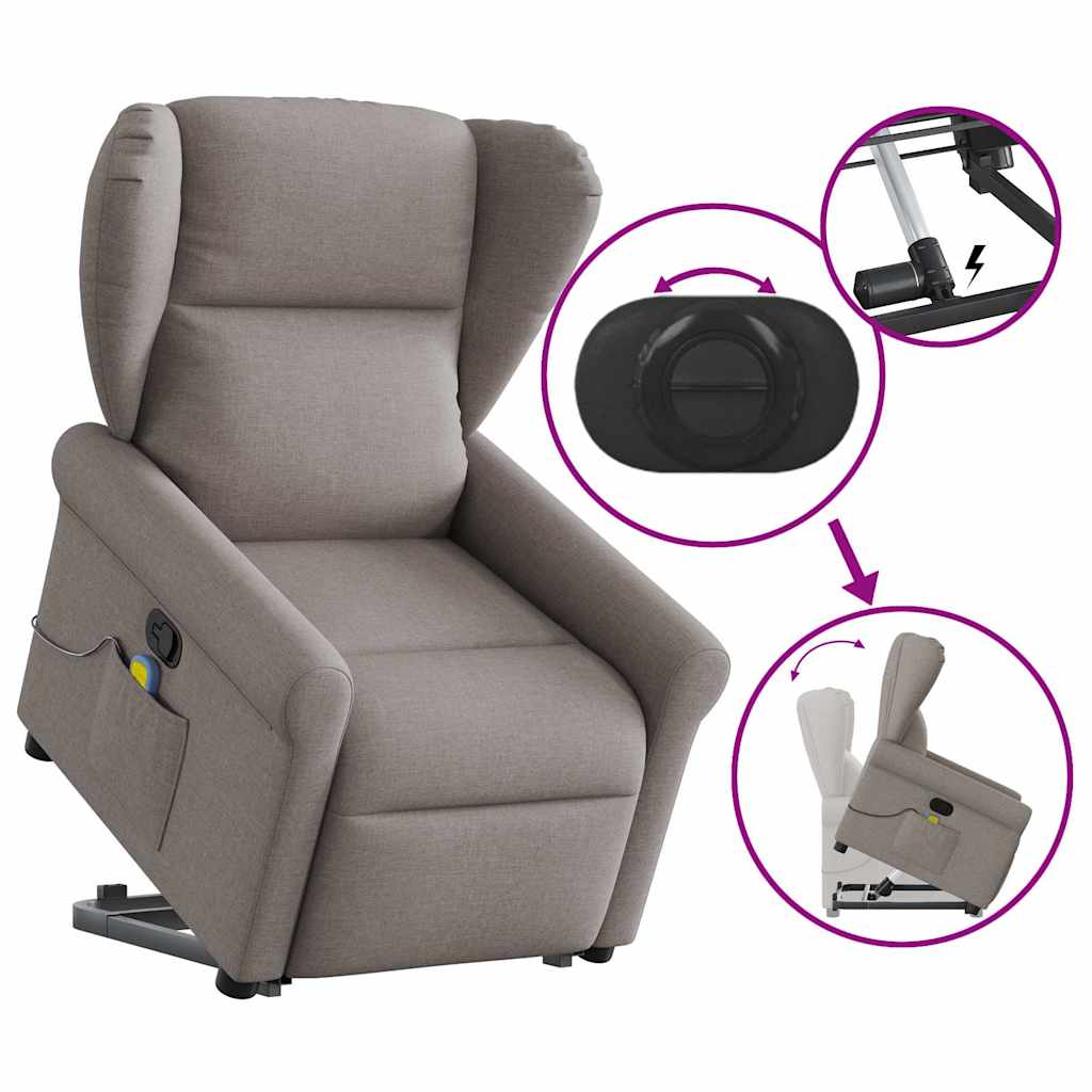 vidaXL Sillón reclinable de masaje elevable tela gris taupé