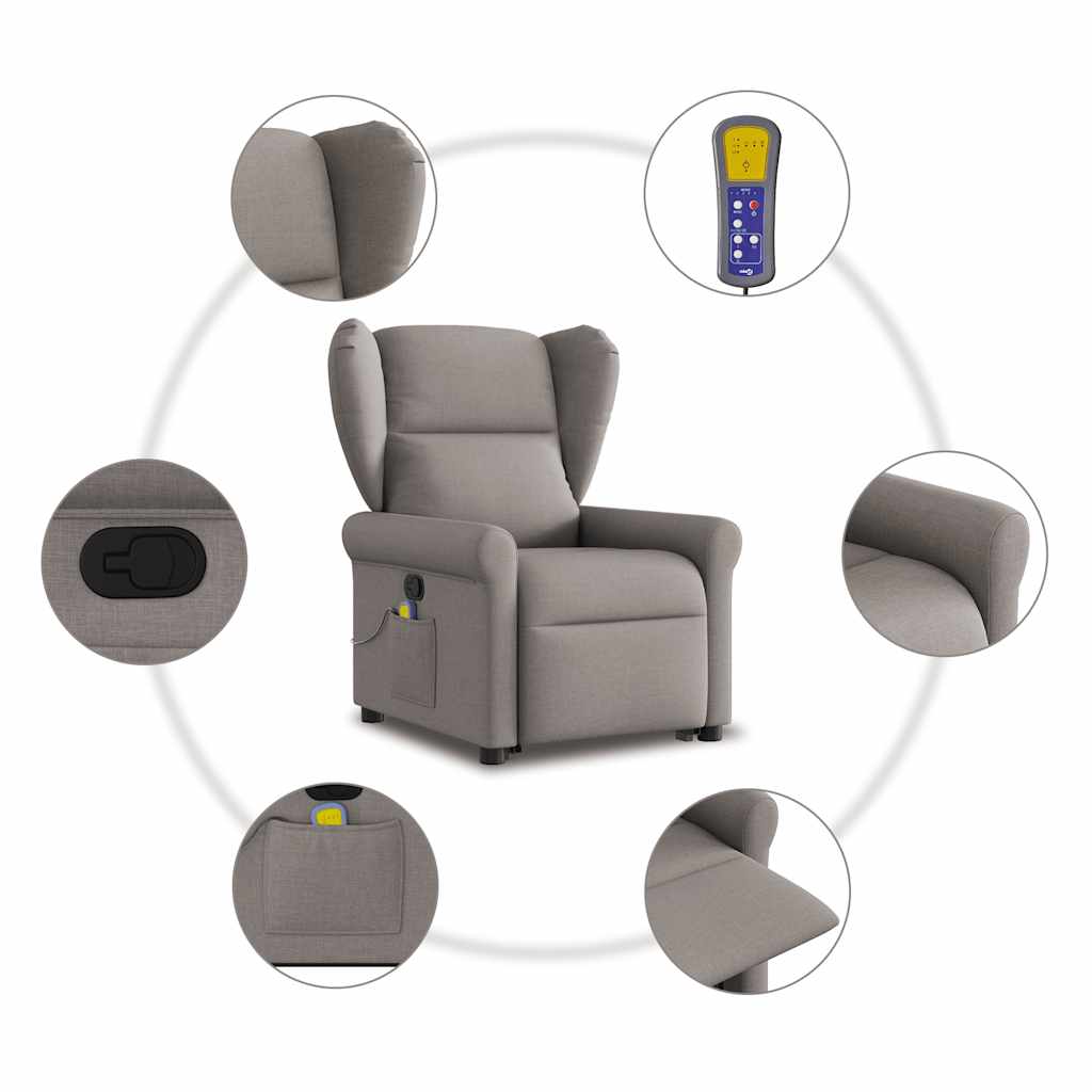 vidaXL Sillón reclinable de masaje elevable tela gris taupé