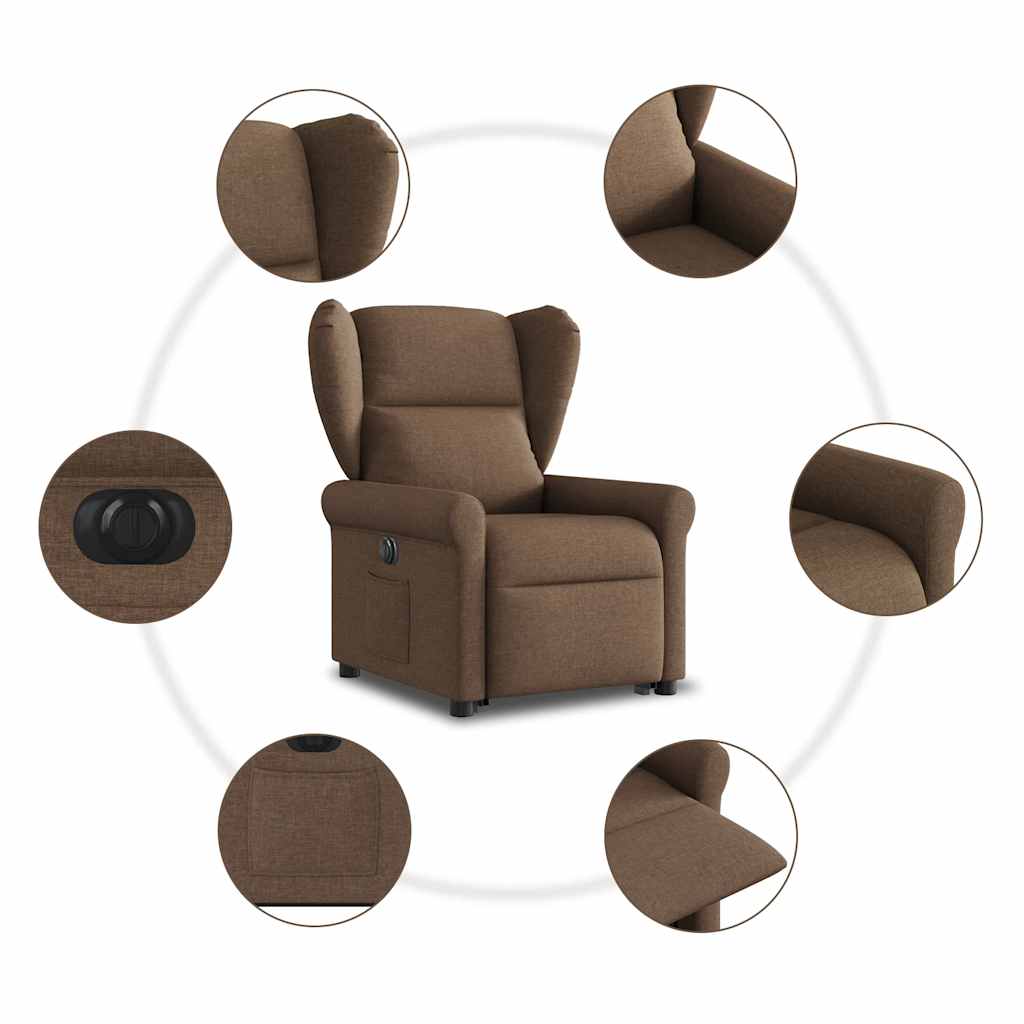 vidaXL Sillón eléctrico reclinable elevable de tela marrón