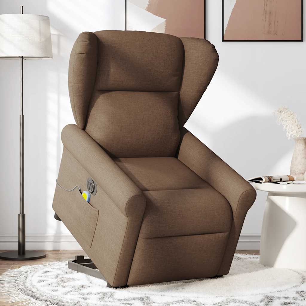 vidaXL Sillón de masaje eléctrico reclinable elevable tela marrón