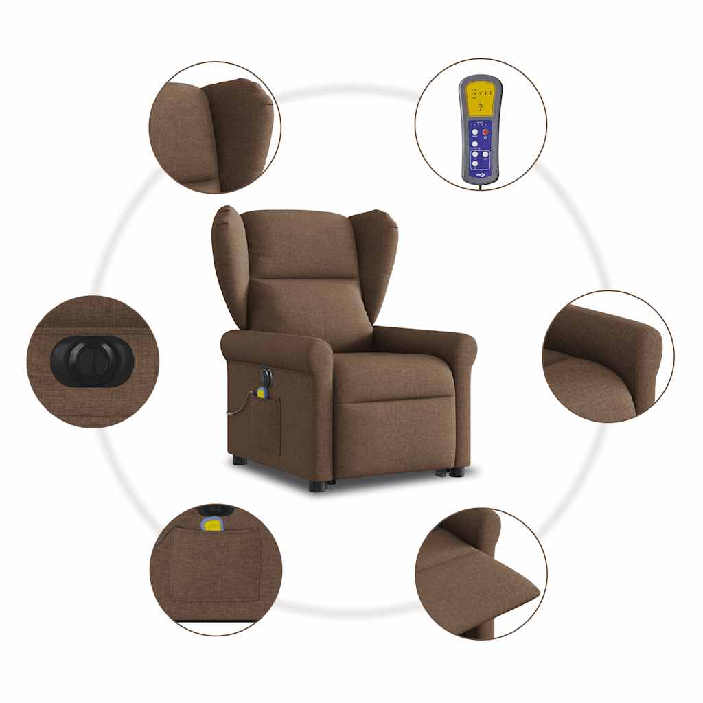 vidaXL Sillón de masaje eléctrico reclinable elevable tela marrón