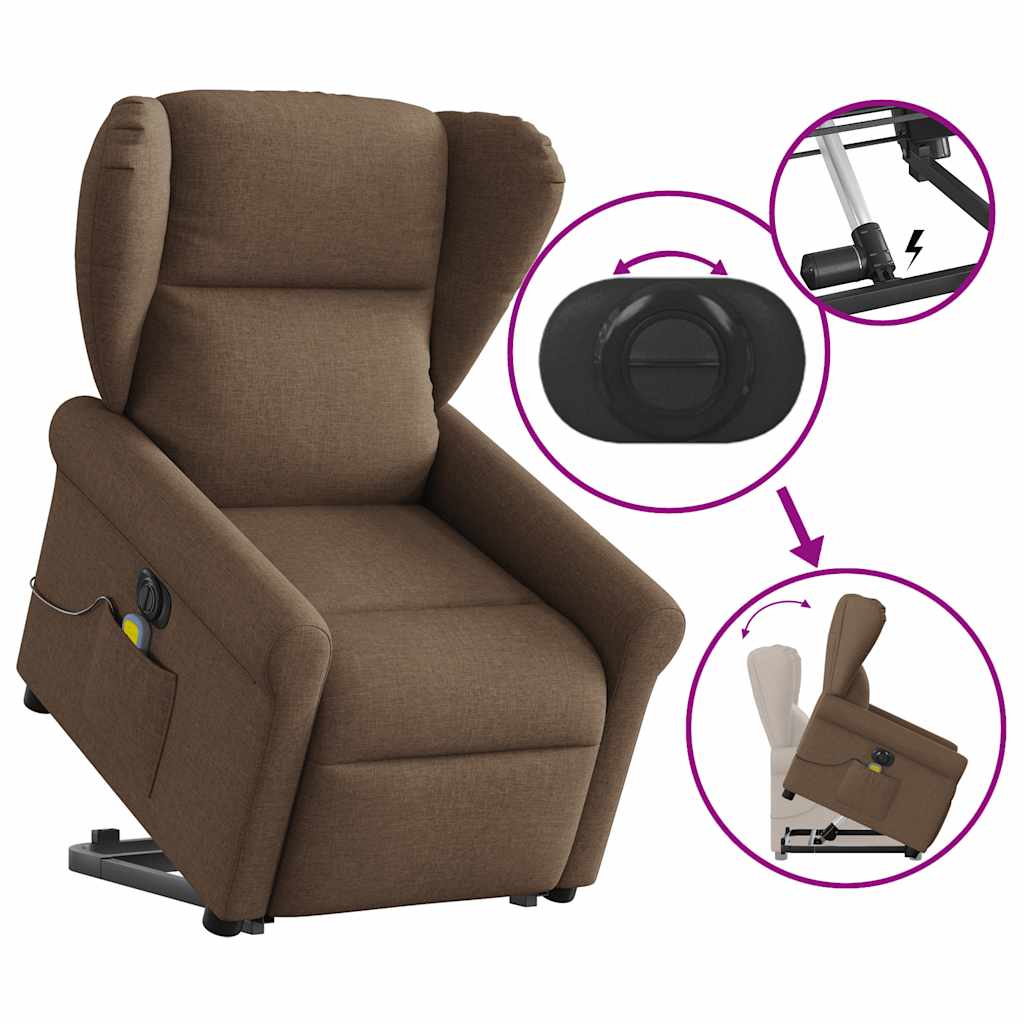 vidaXL Sillón de masaje eléctrico reclinable elevable tela marrón