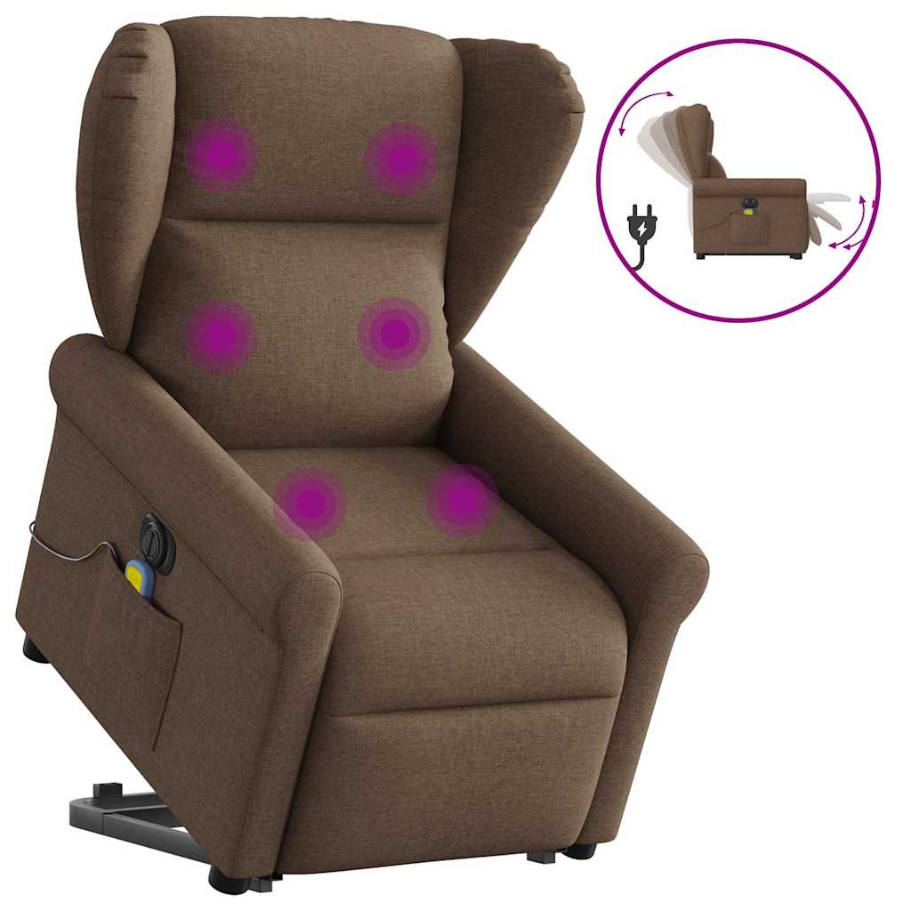 vidaXL Sillón de masaje eléctrico reclinable elevable tela marrón