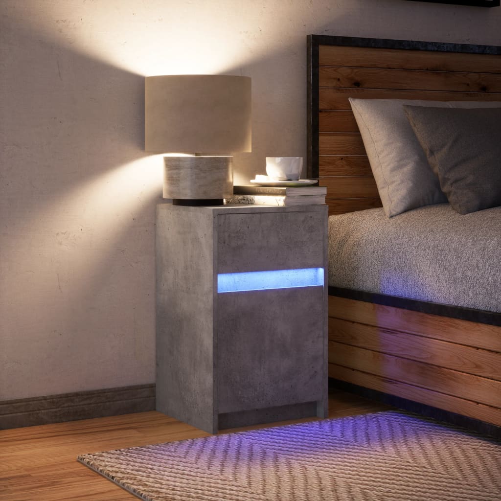 vidaXL Mesita de noche con luces LED madera ingeniería gris hormigón