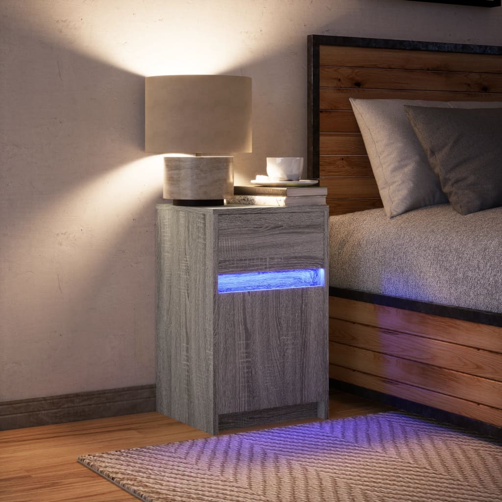 vidaXL Mesita de noche con luces LED madera de ingeniería gris Sonoma