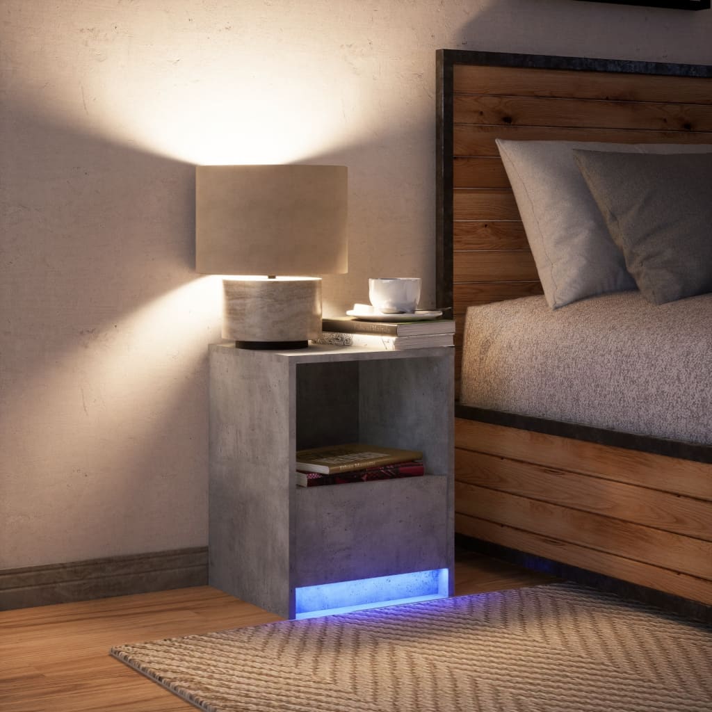 vidaXL Mesita de noche con luces LED madera ingeniería gris hormigón