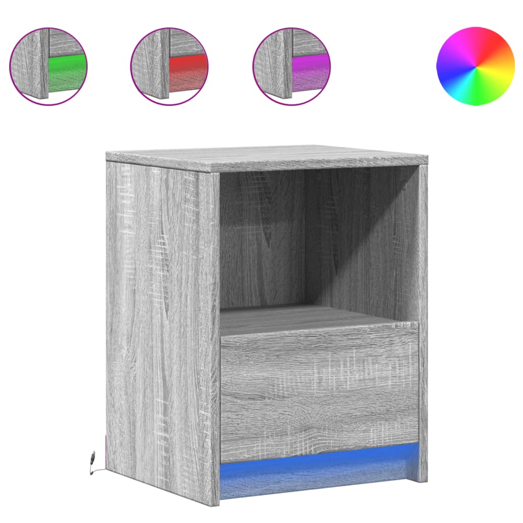 vidaXL Mesita de noche con luces LED madera de ingeniería gris Sonoma