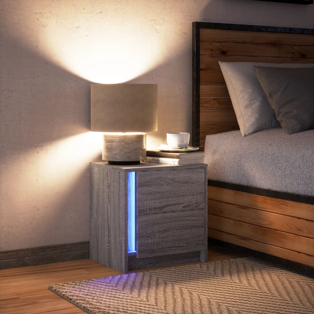 vidaXL Mesita de noche con luces LED madera de ingeniería gris Sonoma