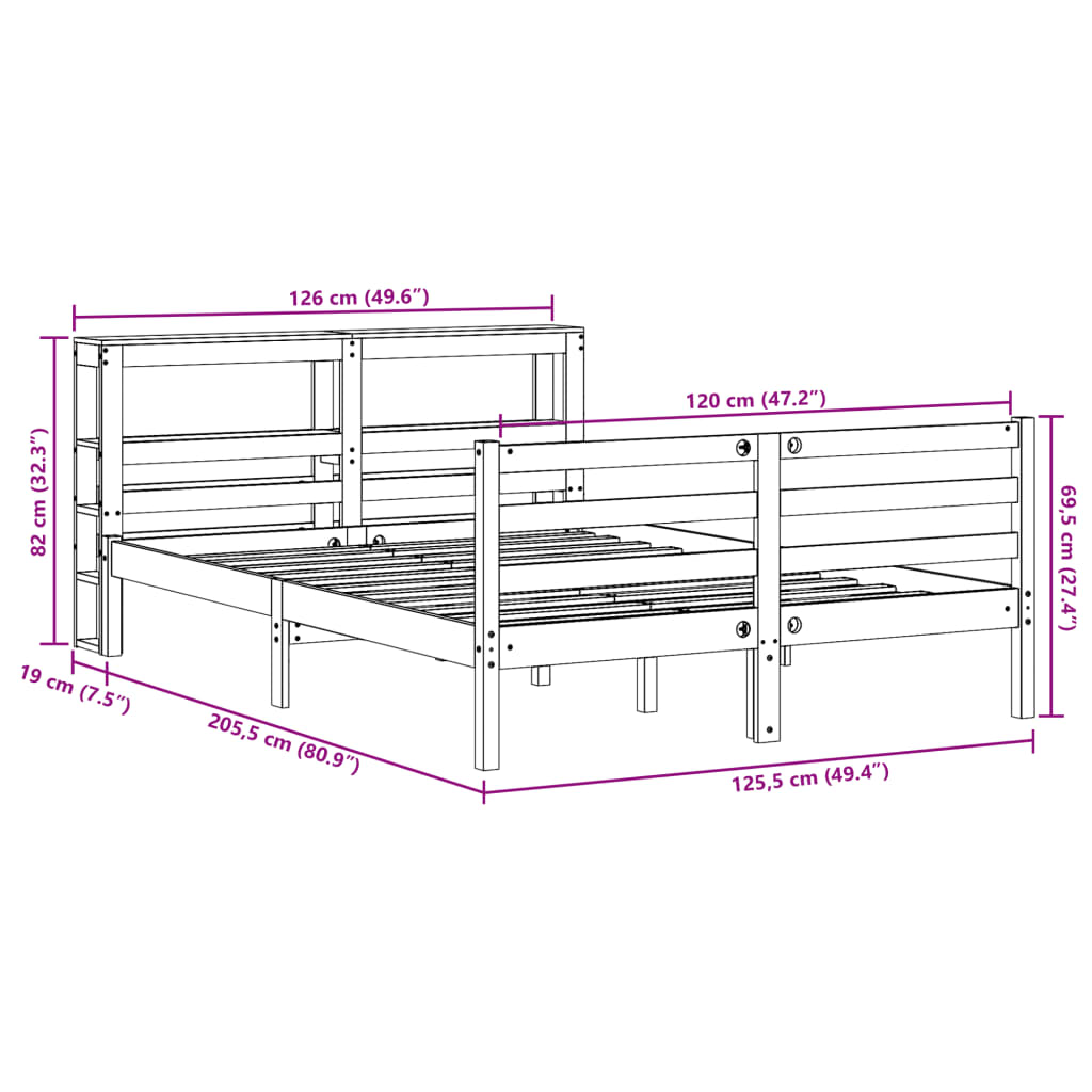 vidaXL Cama sin colchón madera maciza de pino marrón cera 120x200 cm