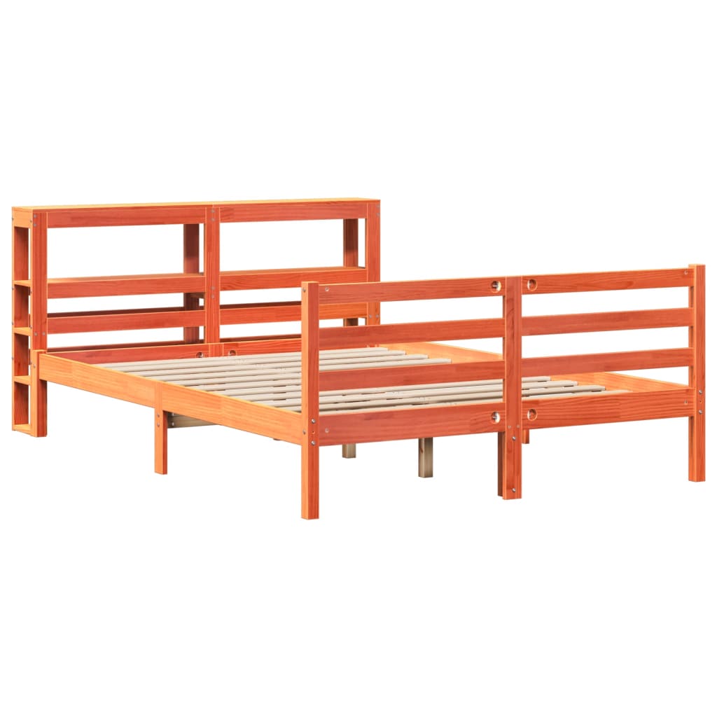 vidaXL Cama sin colchón madera maciza de pino marrón cera 140x200 cm