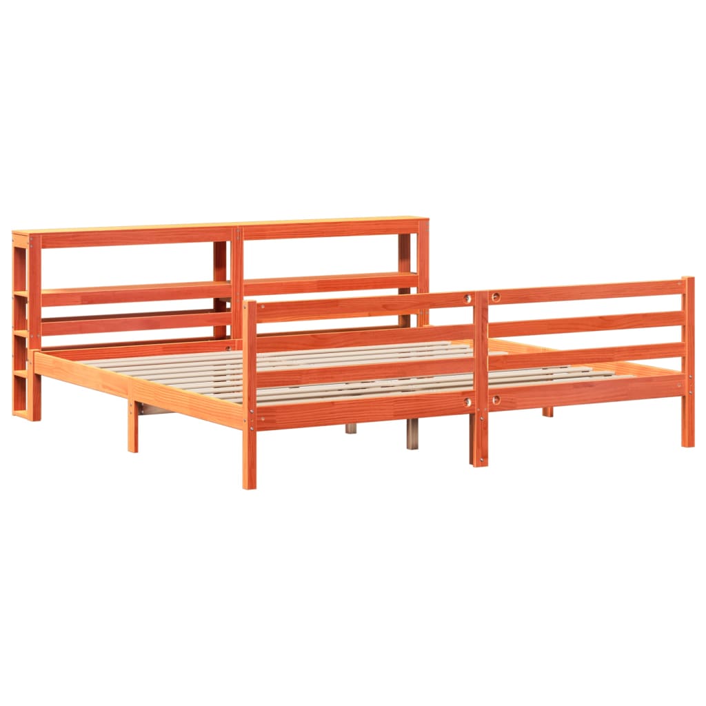 vidaXL Cama sin colchón madera maciza de pino marrón cera 200x200 cm